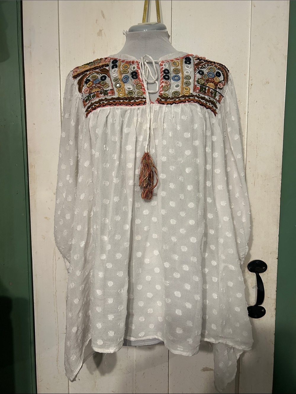 Zara Basic Embroidered Peasant Blouse Batwing Sleeves Flowy Hippie Boho Cottage